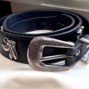 Vintage and Stylish Disney Black Leather Belt with Silver Buckle